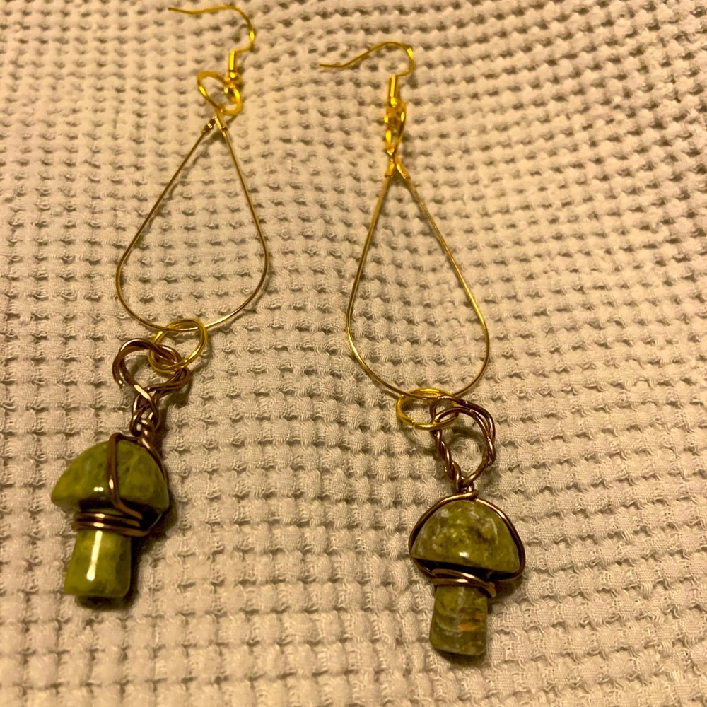 Amazonite stone mushroom handmade wire wrapped earrings new